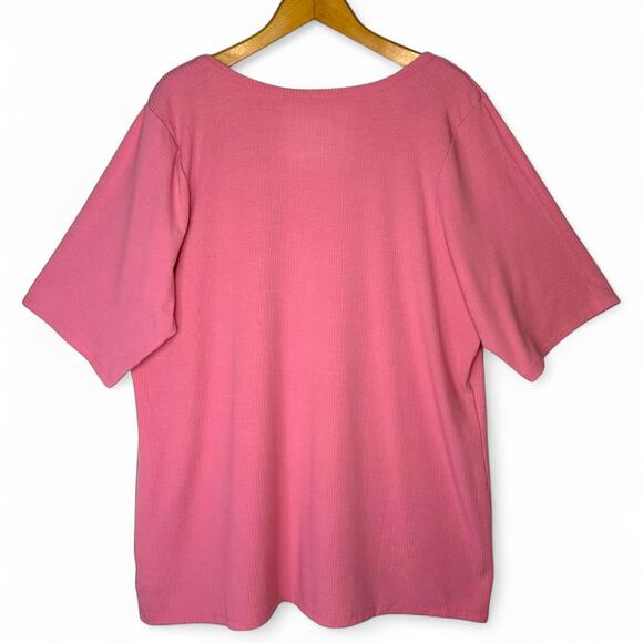 Torrid Women's Super Soft Ribbed Short V-Neck Sleeve T-Shirt 4X Pink Plus Size - Picture 4 of 9